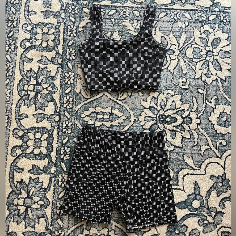 Dressed in Lala checker print bike shorts & crop top matching set - size large
